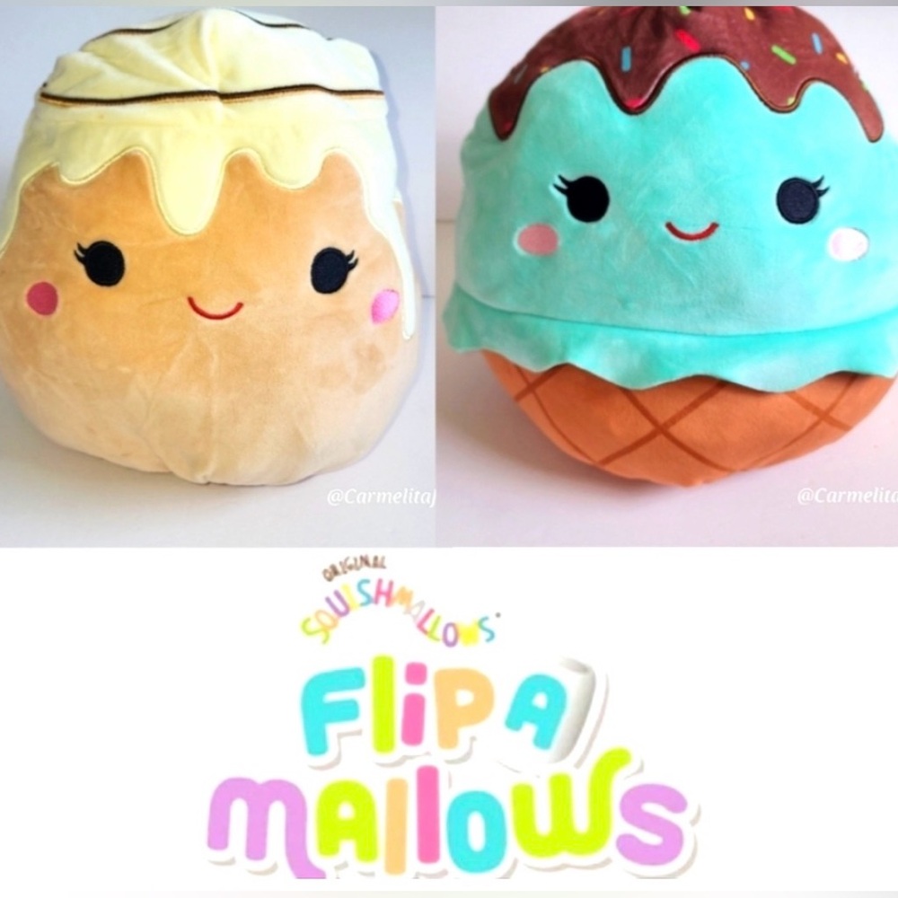 NWT! Squishmallows Flip-A-Mallows Ice Cream Cone & Cinnamon Roll, Maya & Chanel